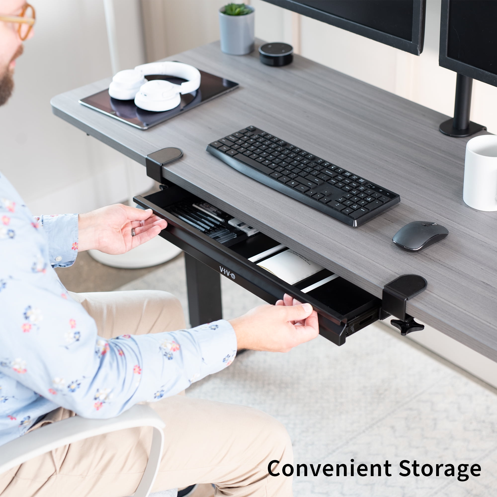 VIVO Black 22" Shallow Clamp-on Pull Out Storage Drawer Desk Organizer