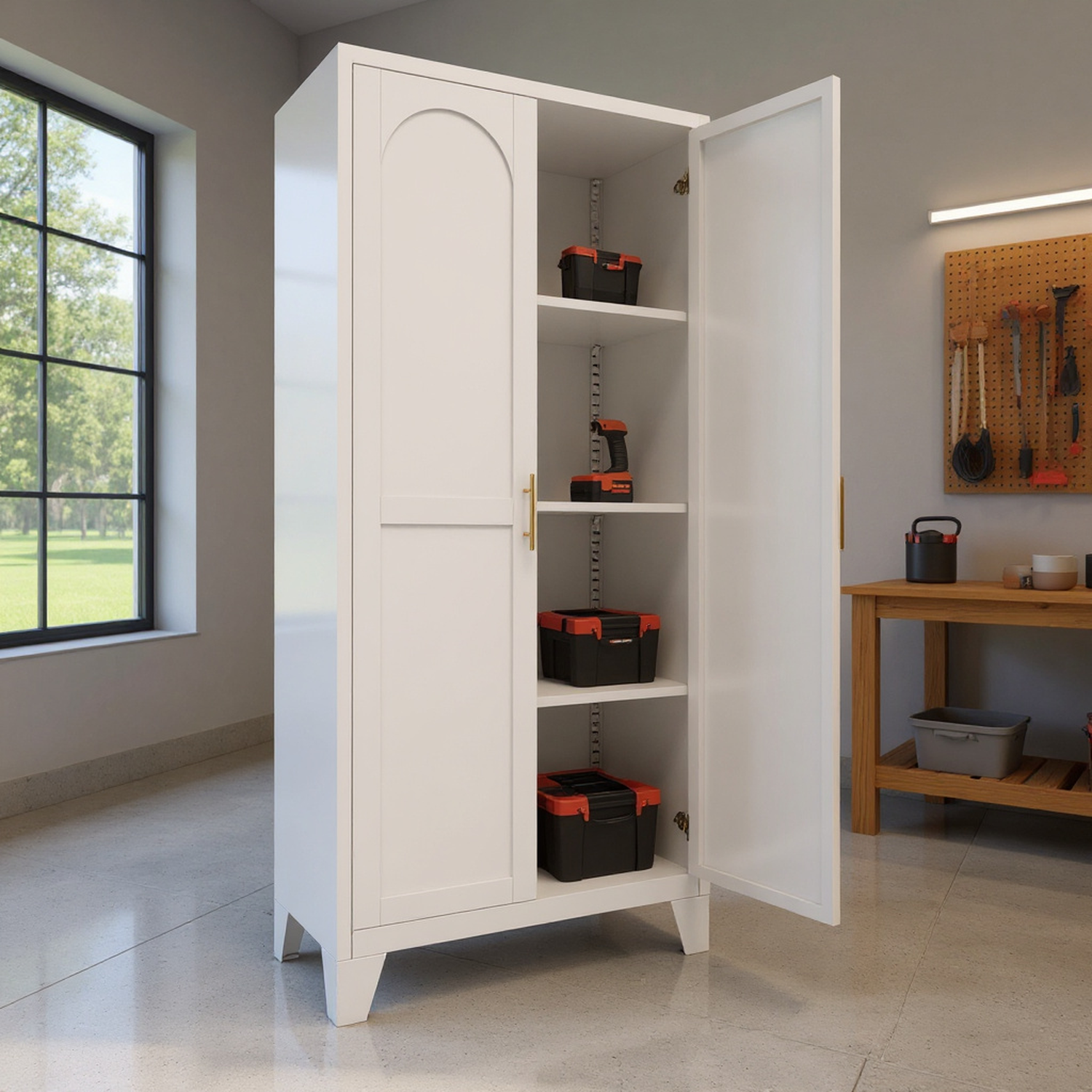 Homy Casa 61" Tall Garage Storage Cabinet with Adjustable Shelves, Heavy Duty Utility Organizer White