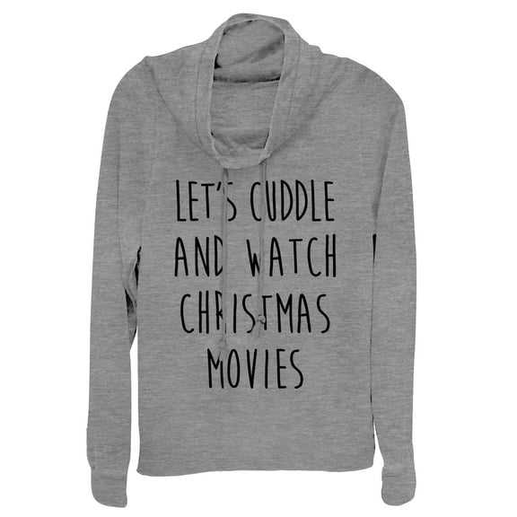 Junior's CHIN UP Christmas Movies and Cuddle  Cowl Neck Sweatshirt Gray Heather Large