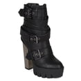 thumbnail image 1 of Bumper BI81 Women Leatherette Lug Sole Strappy Buckle Metal Chunky Heel Platform Bootie, 1 of 5