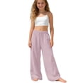 thumbnail image 2 of Fesfesfes Girls Cotton Linen Wide Leg Pants with Drawstring Waist and Pockets, Relaxed Loose Fit Casual Summer Trousers for Kids Ages 3-14 Years, 2 of 9