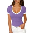 thumbnail image 2 of LVHAOGJOB Tees for Women V Neck Solid Color Shirts Short Sleeve Daily Womens Tops, 2 of 6