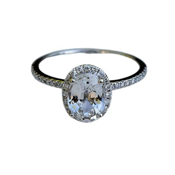 HeartsAndYou 1.6ct Engagement Ring for Women Oval Cut Moissanite Accent Halo Design 18k White Gold Over Silver