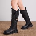 thumbnail image 2 of Pandaie Women's Snow Boots Waterproof Winter Knee High Tall Boot Pull on Fleece Lined Wide Calf Outdoor Shoes with Side Bow Black 6.5, 2 of 6