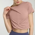 thumbnail image 2 of Lovskoo 2024 Women's Summer Workout Shirts Causal Short Sleeve Blouse Round Neck Crop Tops Twist Front Tee T-Shirt Rose Gold XL, 2 of 8