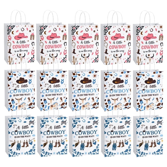 15PCS Cowboy Party Favors Bags with Handles, Pink Blue Gift Bags for Party Decorations Supplies