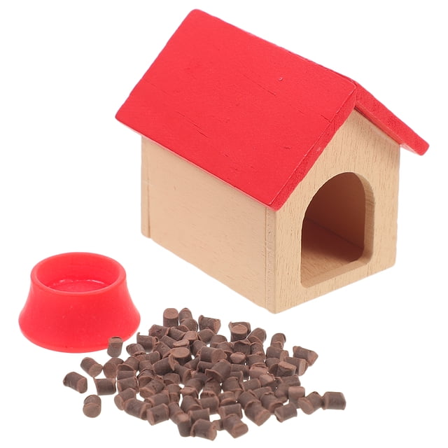 1Set Wooden Miniature Dog Hut Red Rustic Design for Craft Lovers and Photography Props
