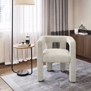 BELLEZE Modern Boucle Chairs Set of 4, Linen Dining Chairs with Barrel Sidearms and Back, Minimalist Upholstered Kitchen Armchairs for Dining Room - Lisbon (Cream)