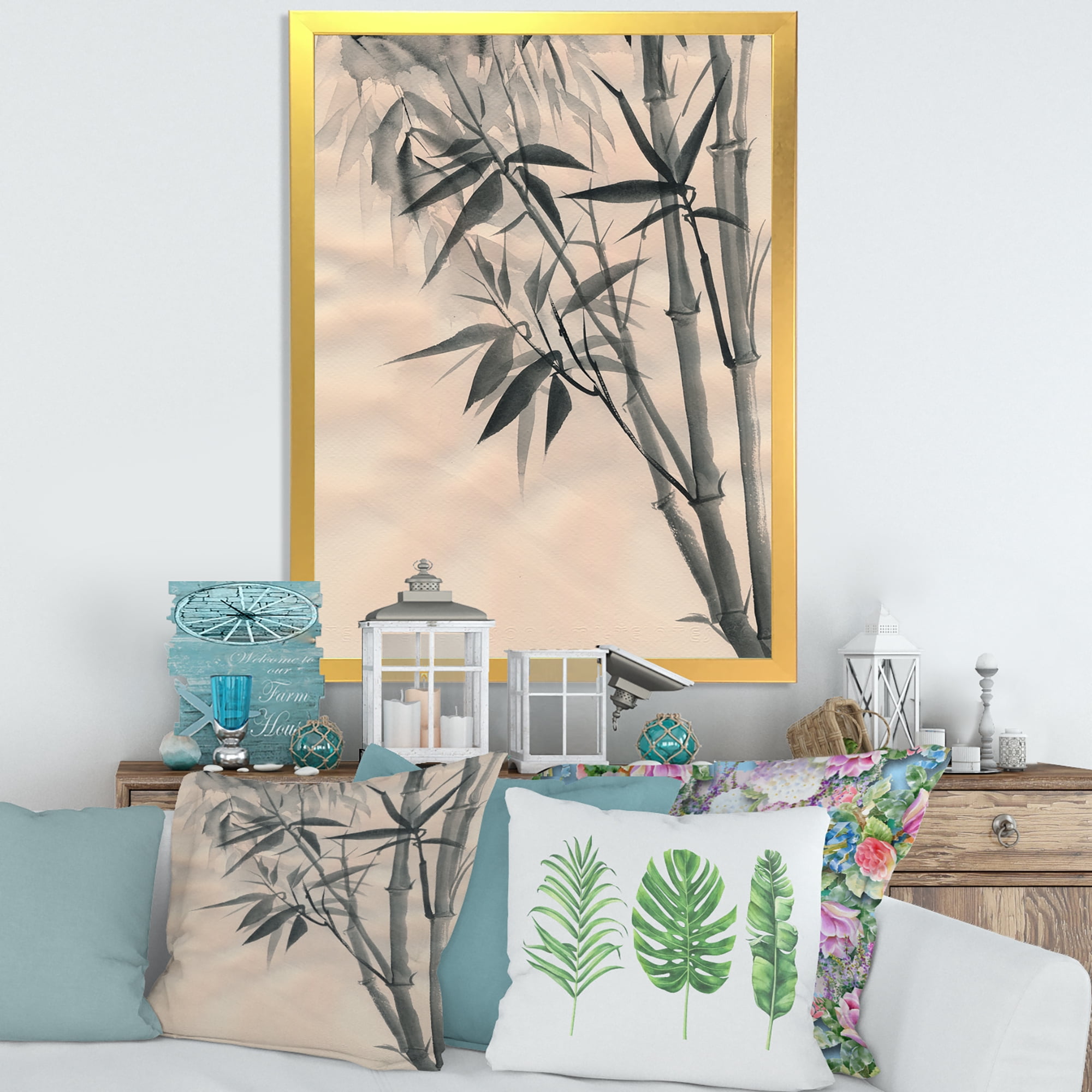 Designart 'Vintage Black and White Bamboo I' Traditional Framed Art Print