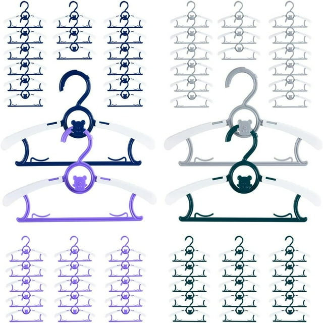 60-Pack Adjustable Baby & Kid Clothes Hangers - Space-Saving Durable & Extendable - Ideal for Newborn to Small Child Wardrobe Organization (Grey)