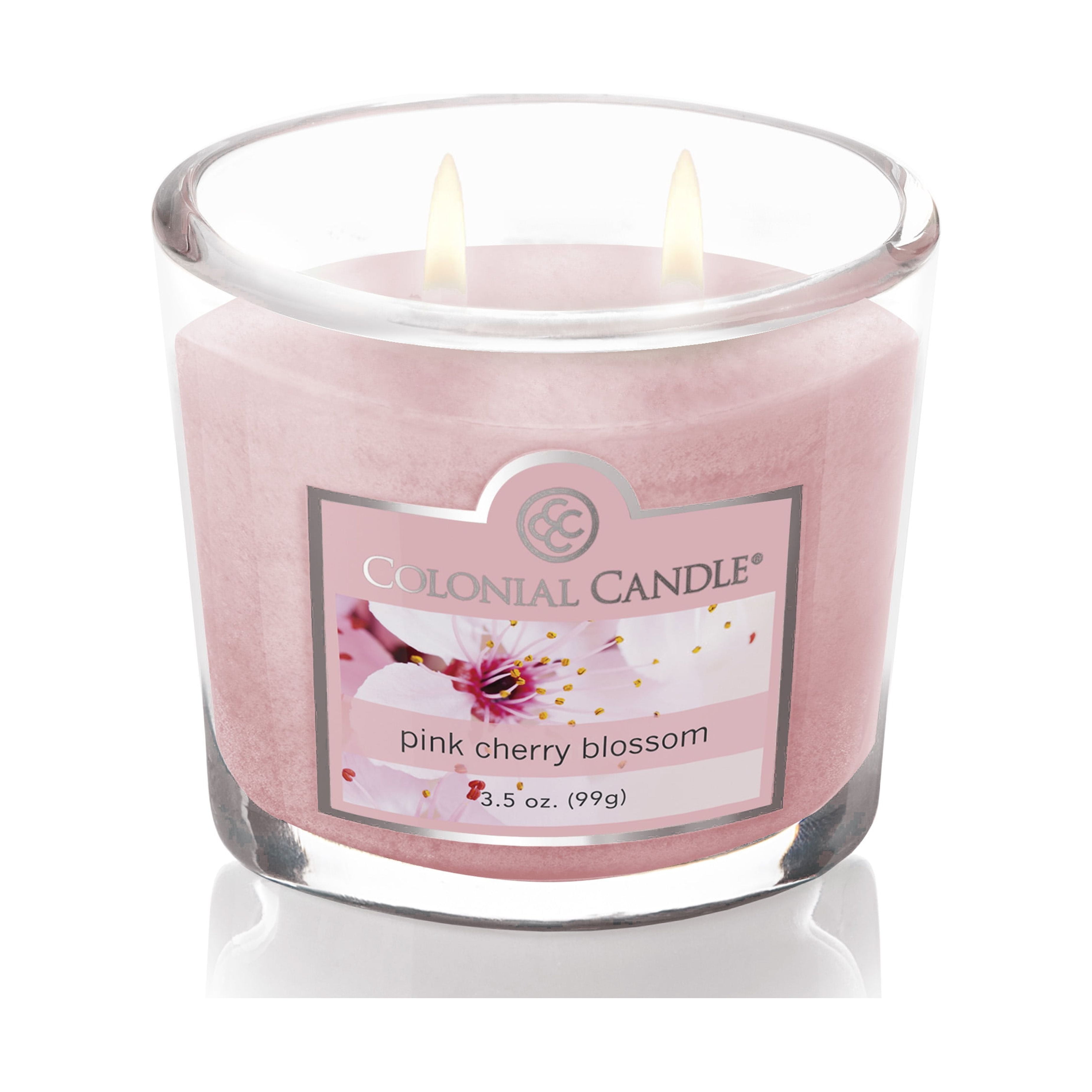 Colonial Candle Pink Cherry Blossom Scented Jar Candle - Classic Ovals - 2 Wick - 3.5 oz - 20h Burn