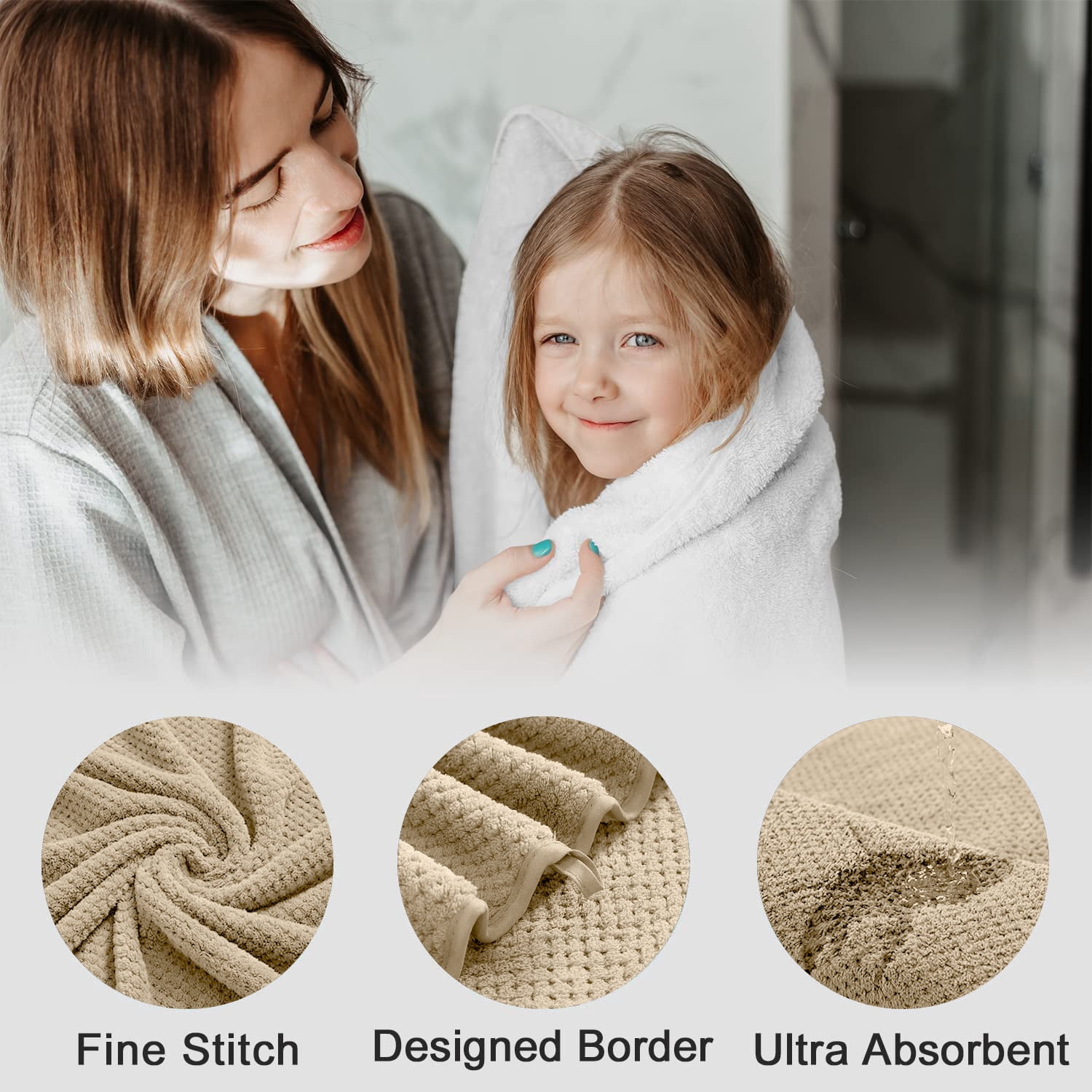 Smuge 4 Pack Bath Towels Extra Large 35 x 70 Inches,600 GSM Ultra Soft Large Bath Towel Set Quick Dry Bathroom Towelsfor Bathroom Kitchen Spa Hotel Gym (Camel)