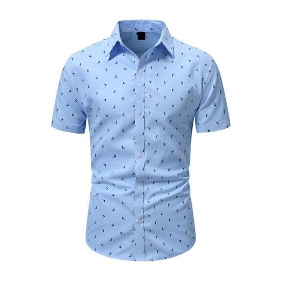 Puntoco Tank top for Men Mens Dress Shirts Short Sleeve Regular Fit Casual Button Down Shirt Inner Contrast Business formal Pocket Shirt Sky Blue XS(XS)