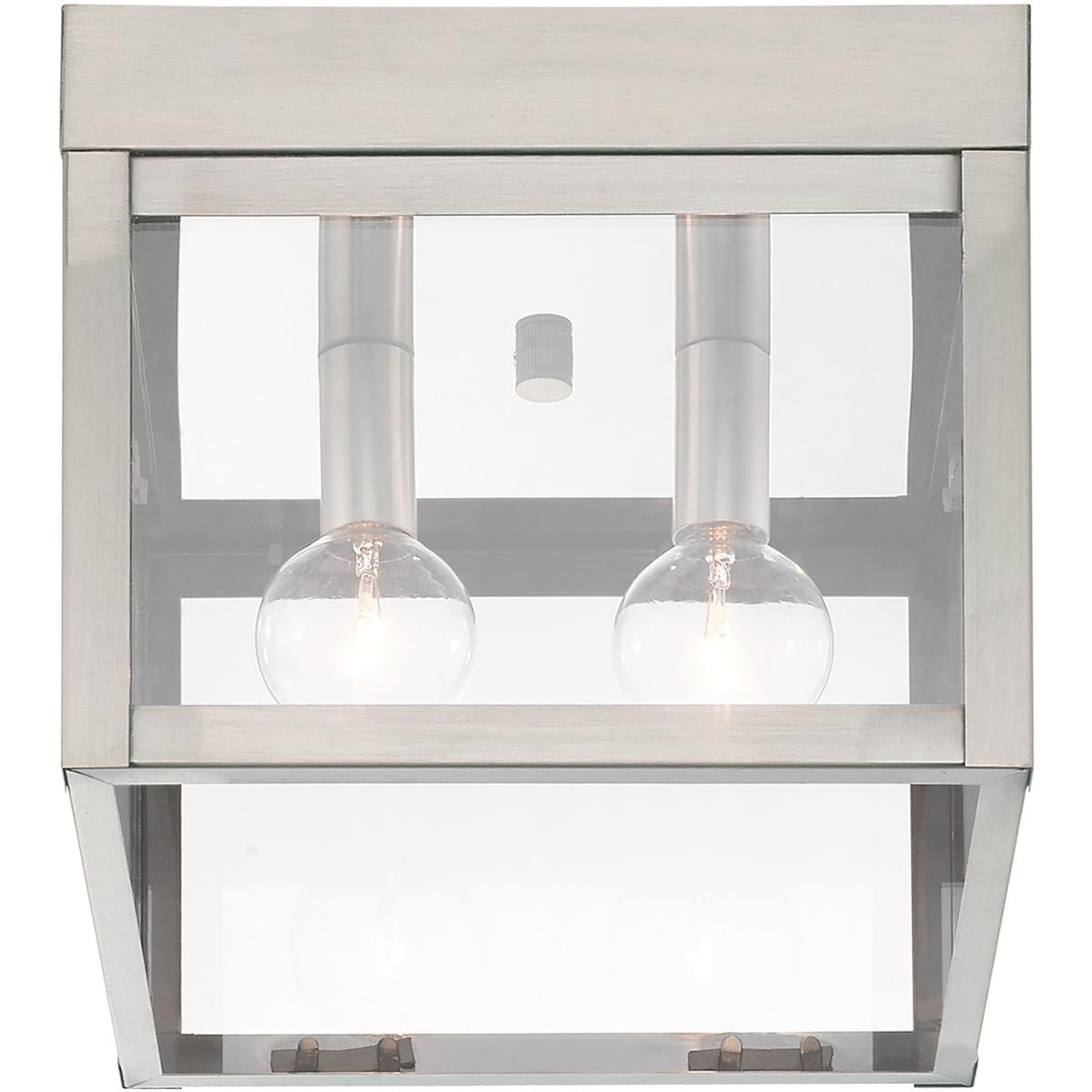 8 inch 2 Light Brushed Nickel Outdoor Ceiling Light fixture with Clear Glass Shade