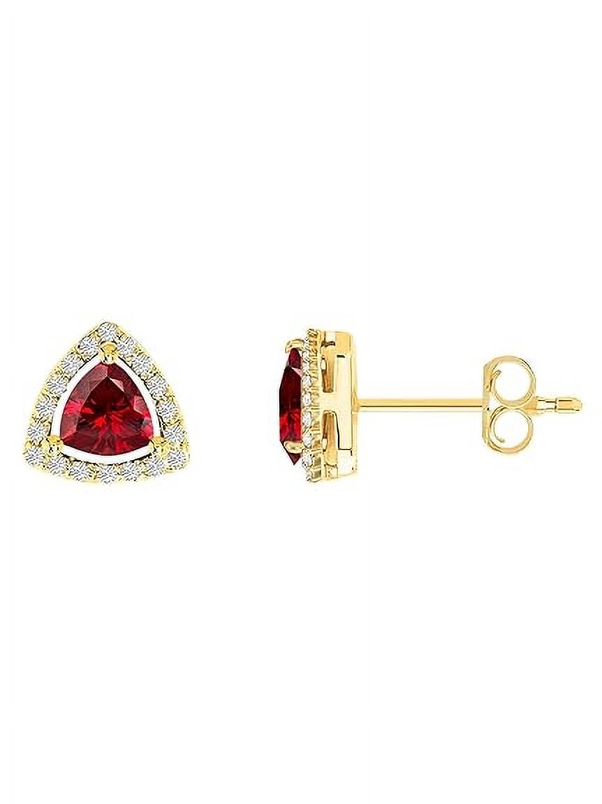 Divine Creation 2.20 Ct Trillion Cut Red Ruby Fancy Push Back Stud Earrings 14K Yellow Gold Plated For Womens 925 Sterling Silver