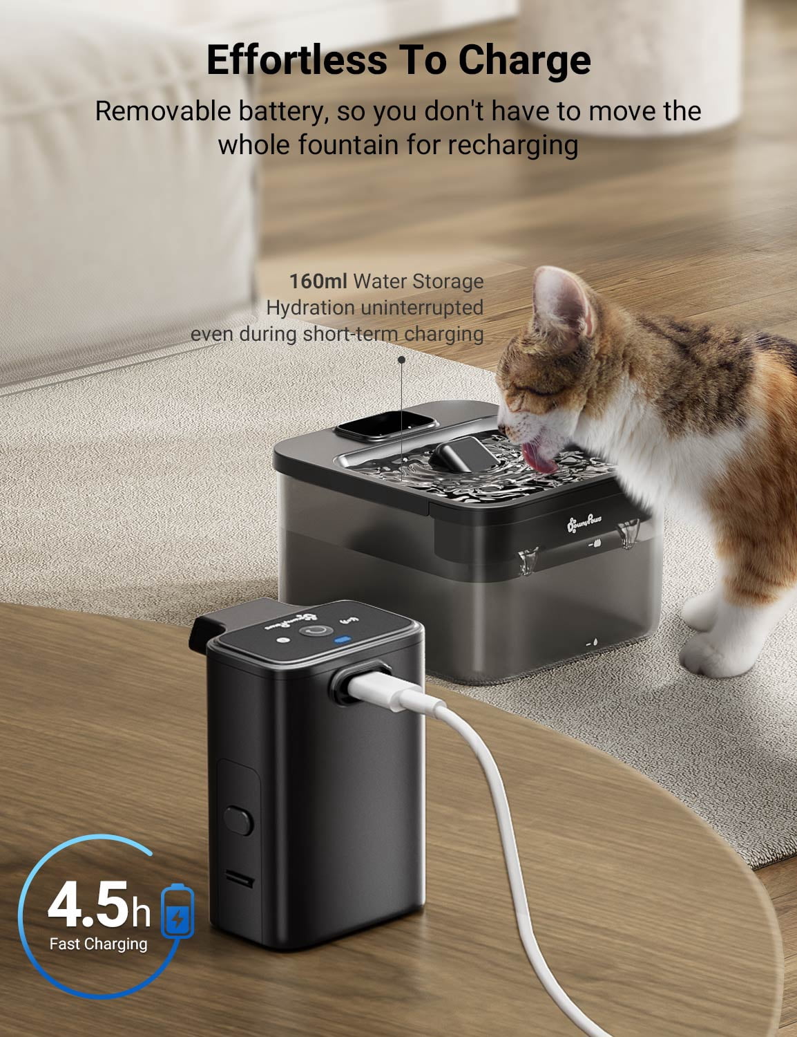 DownyPaws Wireless Cat Water Fountain Black
