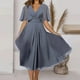 thumbnail image 3 of Gibobby Vestidos para Mujer Temperamento de verano, vestidos de cintura media, belleza, temperamento Retro, manga larga, Color sólido, vestidos(Azul,G), 3 of 4
