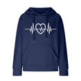 thumbnail image 5 of Pxxlle Womens Waffle Knit Hoodie Trendy Heart Graphic Hoodies Casual Loose Long Sleeve Hooded Sweatshirts Fall Drawstring Sweatshirt with Pockets Dark Blue M, 5 of 5