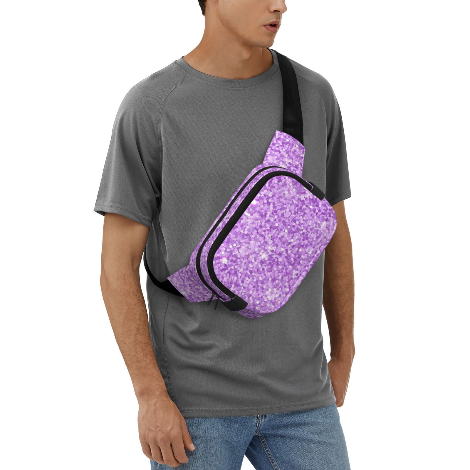 Picia Lilac Glittering Print Square Double-Layer Waist Bag Mini Adjustable Waist Belt Bag Exercise Running Travel Hiking