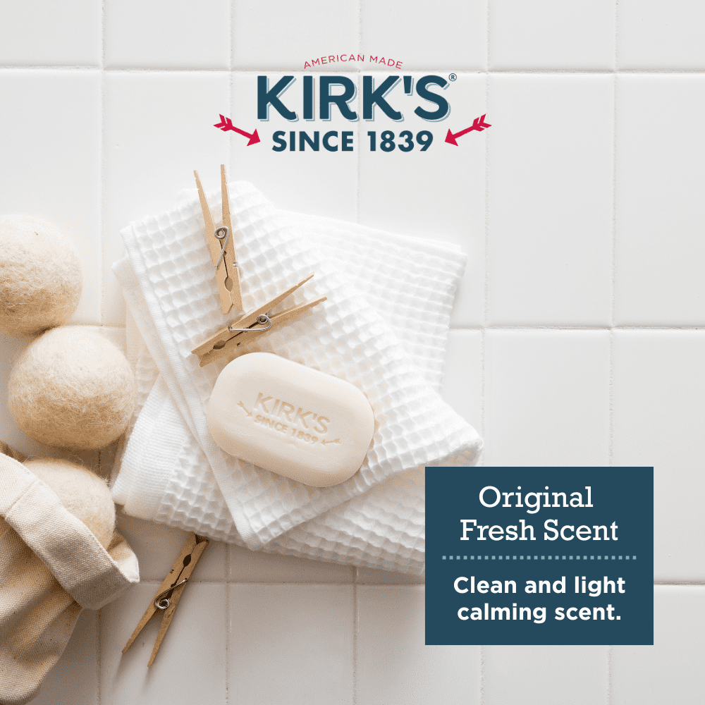 Kirk's Castile Bar Soap - Made With Premium Coconut Oil, Original Fresh Scent, 4 oz. Bars, 4 Pack
