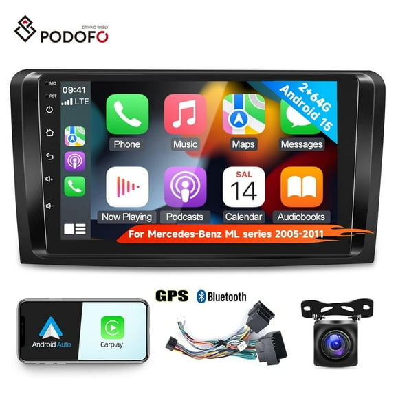 Podofo Android 15.0 Car Stereo Radio For 2007-2011 Mercedes-Benz ML350 GL450 ,[2 64G] Touchscreen Stereo with Carplay/Android Auto/Hi-Fi /GPS AHD Backup Camera