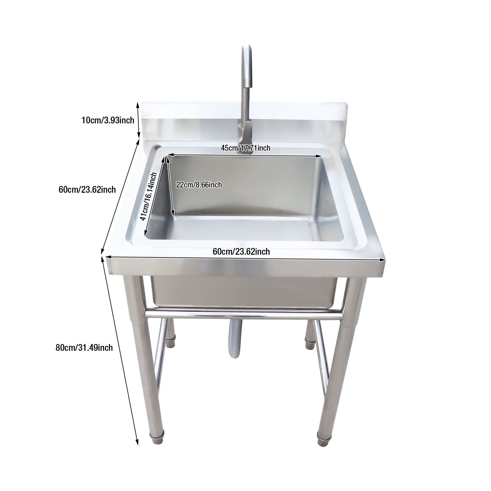 Hozodo Stainless Steel Sink Freestanding Utility Sink with Backsplash for Laundry, 23.6" x23.6" x39"