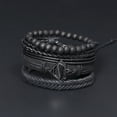 thumbnail image 4 of Pulseras de cuentas negras Vintage para hombre, pulsera de cuero triangular hueco a la moda y pulseras anchas multicapa, joyería JAMW Sencillez, 4 of 5