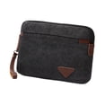 thumbnail image 4 of Bolso de mano para hombre con correa de cuero, tarjetero portátil para identificación, bolso de negocios Negro, 4 of 9