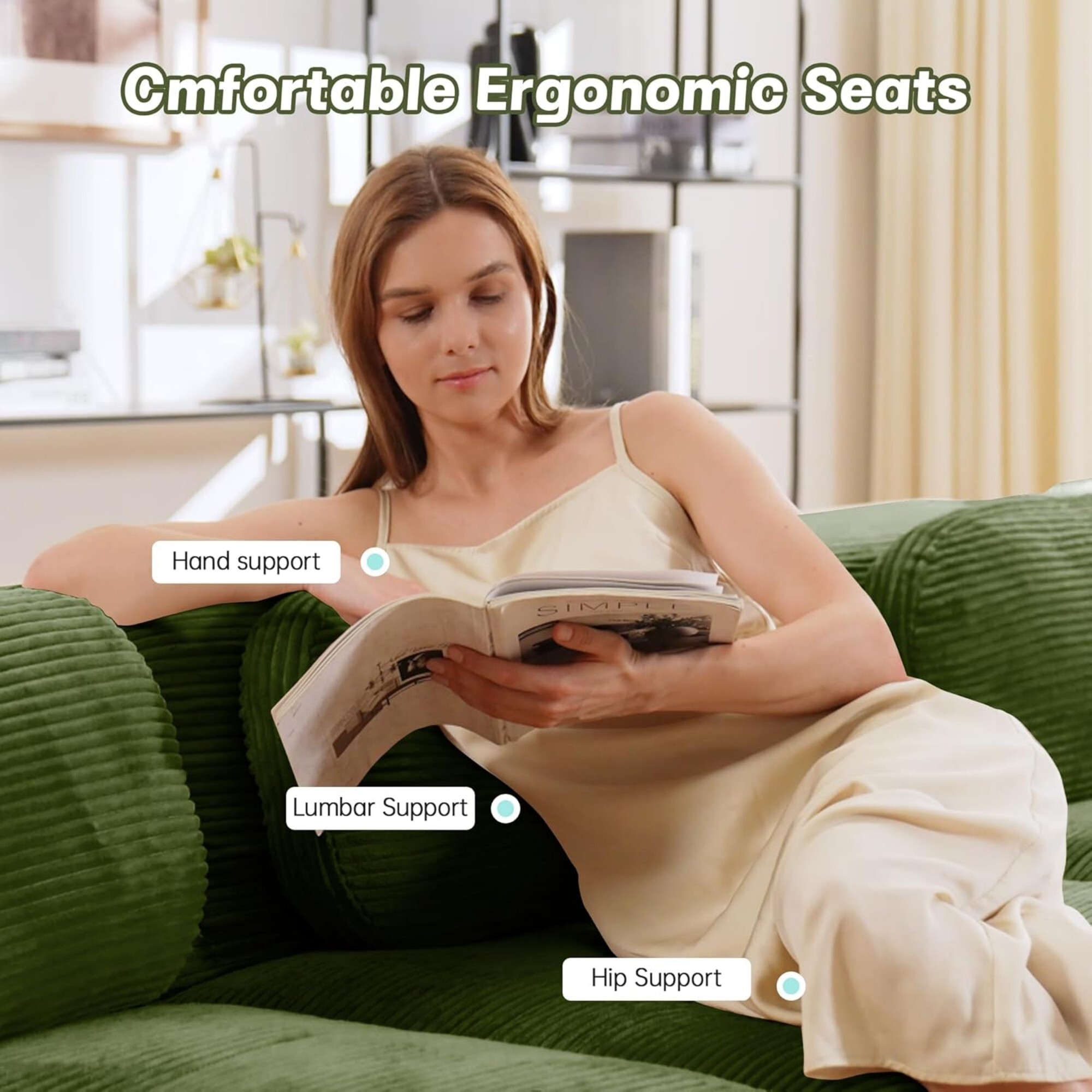 DEALTOPS 82" Oversized Corduroy Loveseat Sofa, Comfy 2-Seater Couch for Living Room & Bedroom, No Assembly, Green