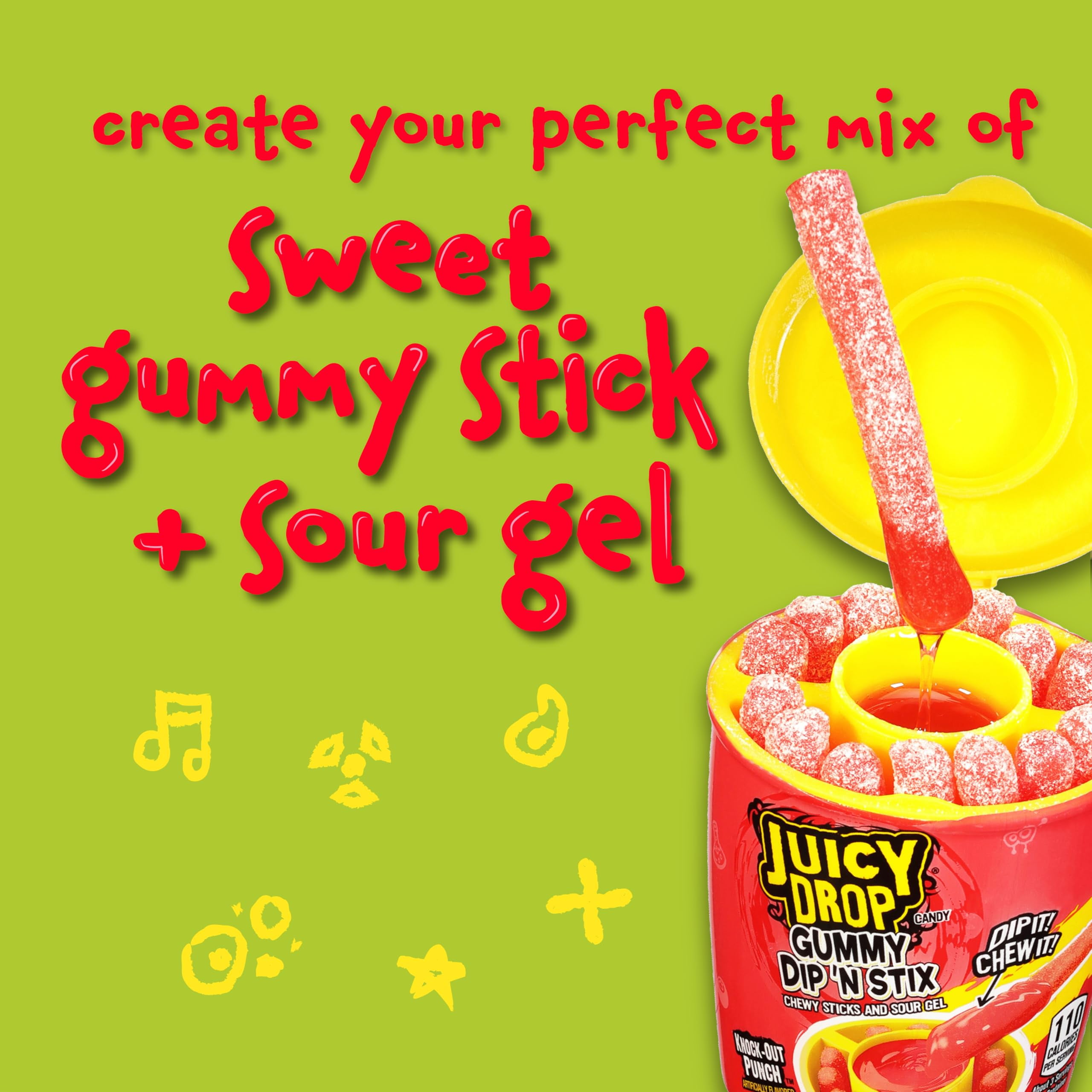 Juicy Drop Gummy Dip 'N Stix, Sweet Gummy Sticks W/ Sour Dipping Gel, 8 Pack - Fun Gummy Candy For Birthdays - Sour Candy Bulk For Parties And Celebrations - Sour Candy Variety PackRDC27