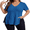 Blue, variant on Women's Casual V Neck Short Sleeve Summer Knit Top Split Hem Retro Blouse S-2XL