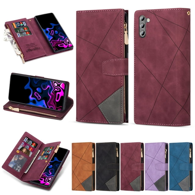 Tarise for Samsung Galaxy S21 Plus 5G Case Zipper Wallet with 9 Card Holder, S21+ Case for Women Men, Strap Wristlet Wristband Magnetic Kickstand Flip Phone Cover for Samsung S21 Plus 5G 6.7", Winered