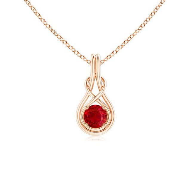 Angara Collier en Rubis Naturel - Pendentif Solitaire en Rubis Rond Nœud Infini en Or Rose 14 K pour Femmes