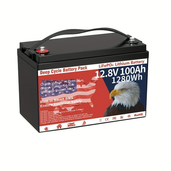 LiFePO4 Battery 12V 100Ah Lithium Battery, Built-in 100A BMS 1280Wh, 8000  Deep Cycle Marine Battery 12V, Lithium Batteries 12V For Boat, Kayak, Trolling Motor, RV, Solar