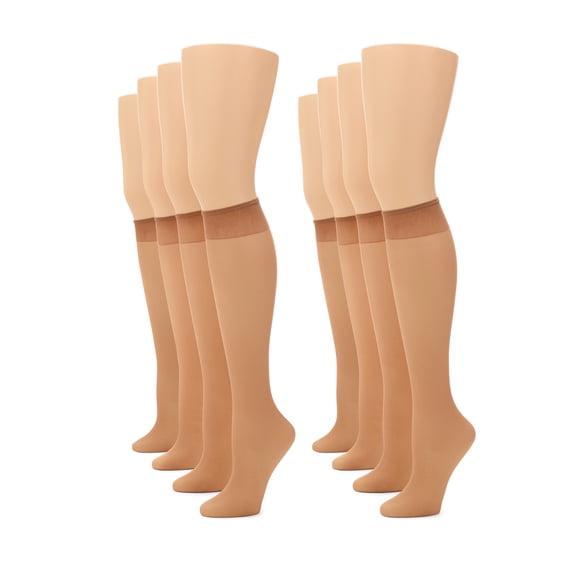 No nonsense Women's Sheer Knee Highs with Comfort Top 8 Pair Pack, Tan, Plus