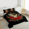 thumbnail image 4 of Manfei Skeleton Skull Hand Full Size Comforter Sets, Red Rose Floral Flower Bedding Comforter Set, Gothic Romantic Style Reversible Bedding Sets, Luxury Bedroom Decor, 3-Piece, 4 of 9