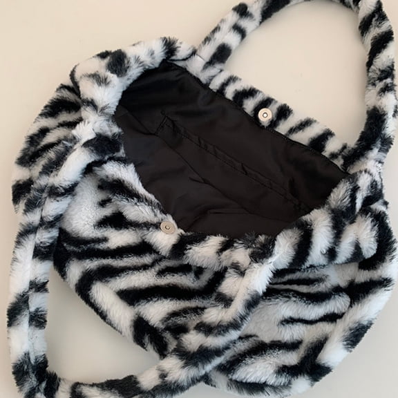 Luxshiny Lady Handbag with Zebra , Plush, Versatile Use, 1Pc