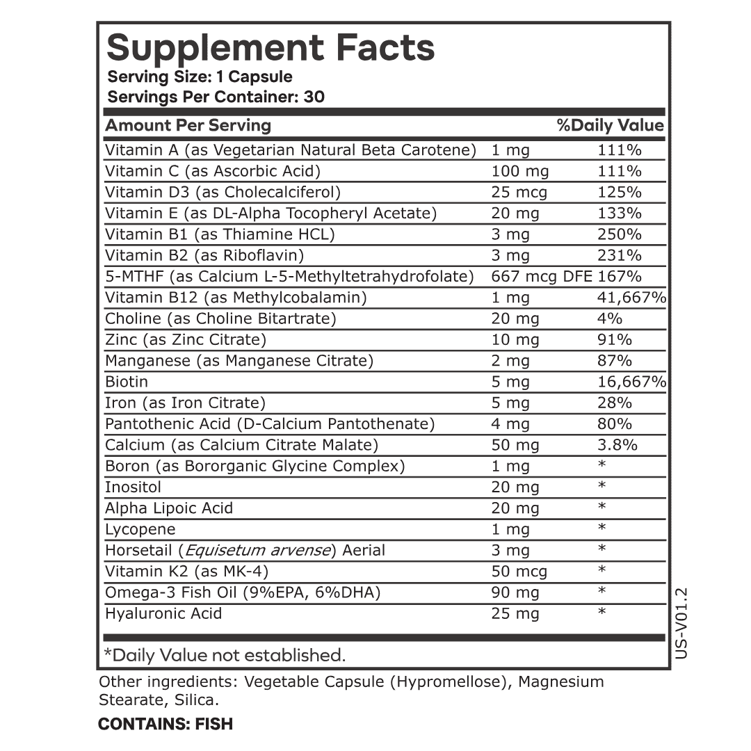 Womens Methylated Multivitamin Multimineral Horsetail, Iron, Biotin Complex with L Methylfolate for Ultra Absorption
