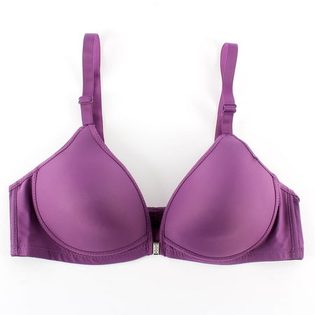 

Women Smooth Front Closure Thin Padded Racerback Seamless Push Up Bra Top Only Cup Dark Purple 70B