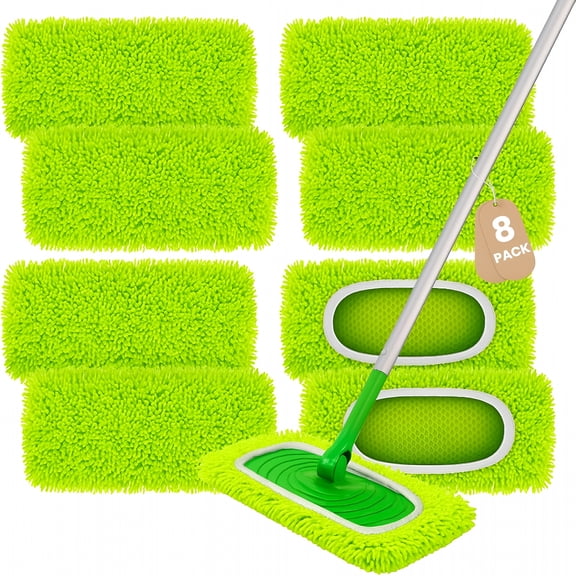 ACDANC 8 Pack Chenille Mop Pads, Reusable Microfiber Mop Refills for 10''–12'' Flat Mops, Washable Wet & Dry Floor Pads for Hardwood, Tile