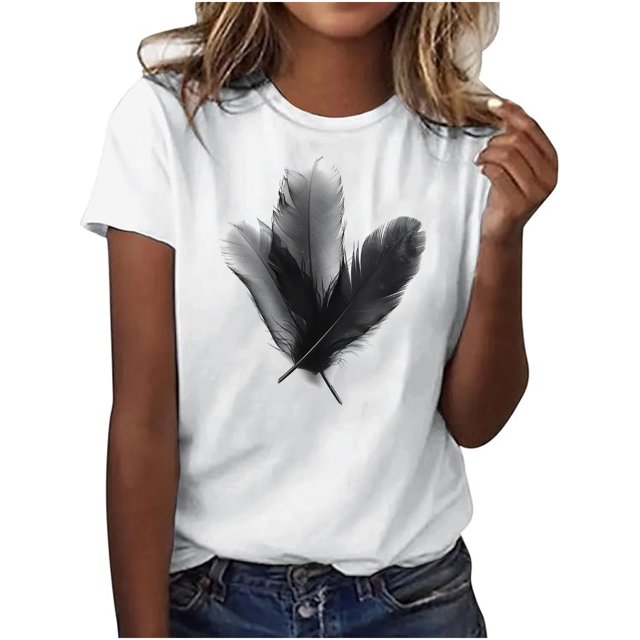 Plebaso T-Shirt Imprimé pour Femmes Manches Courtes Décontracté Col Rond Été T-Shirts Amples 2025