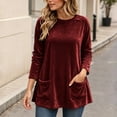thumbnail image 6 of NominalSnug Women's Velvet Long Sleeve Tunic Top Casual Crew Neck Loose‑Fit Shirt With Front Pockets, 6 of 8