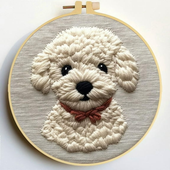 Punch Needle Kits Poodle Dog Embroidery Starter Set with Hoop Easy for Beginners DIY Stress Relief Handmade Craft Hobby and Home Decor 20x20cm-9
