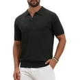 thumbnail image 4 of Men's Textured Knit Polo Shirt V Neck Short Sleeve Casual Golf Polo Shirt L Black, 4 of 6