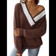thumbnail image 1 of Suéter de Punto Ligero de Larga para Mujer, con Cuello en V y Costuras en Contraste. Café S, 1 of 9