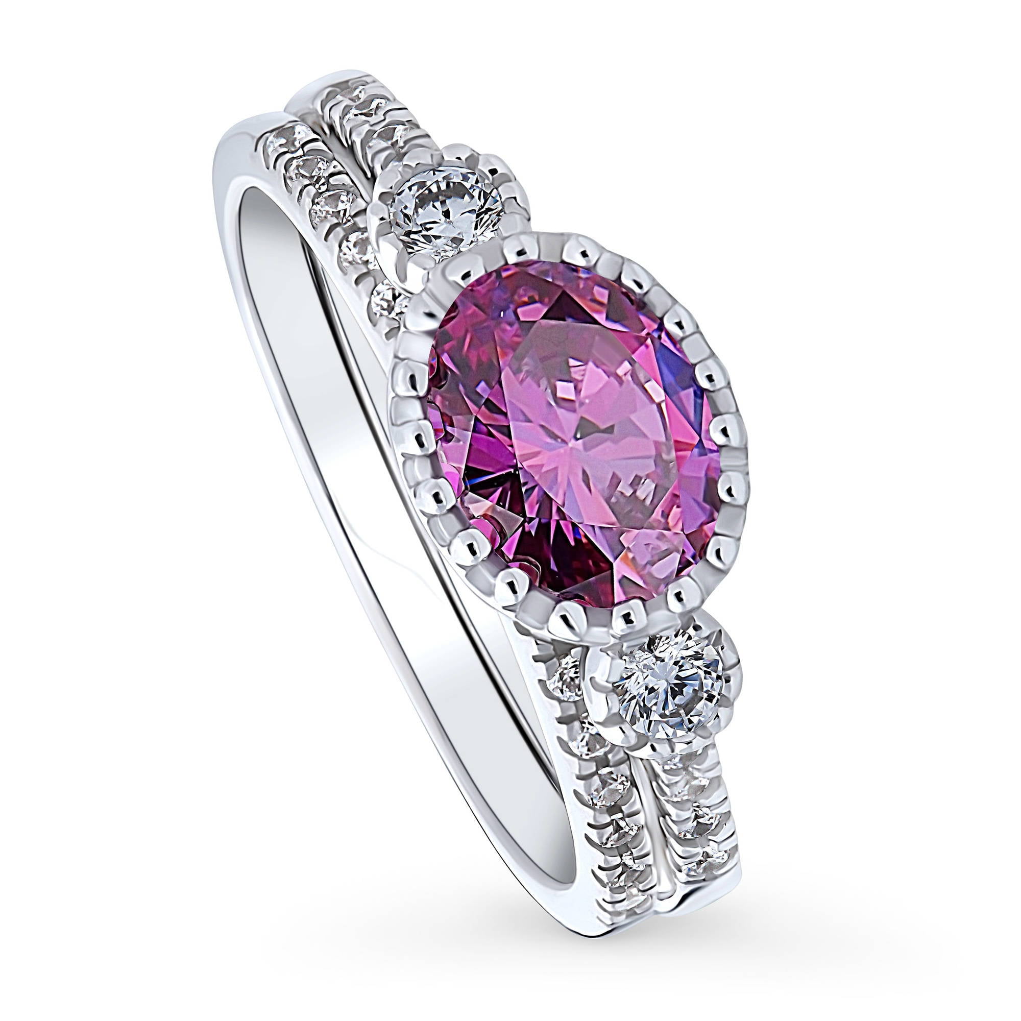 925 Sterling Silver Enhancer Ring Set 2.50 Ct Pear Cut Purple Amethyst Engagement Ring Curved Crown 14k Rose Gold Finish