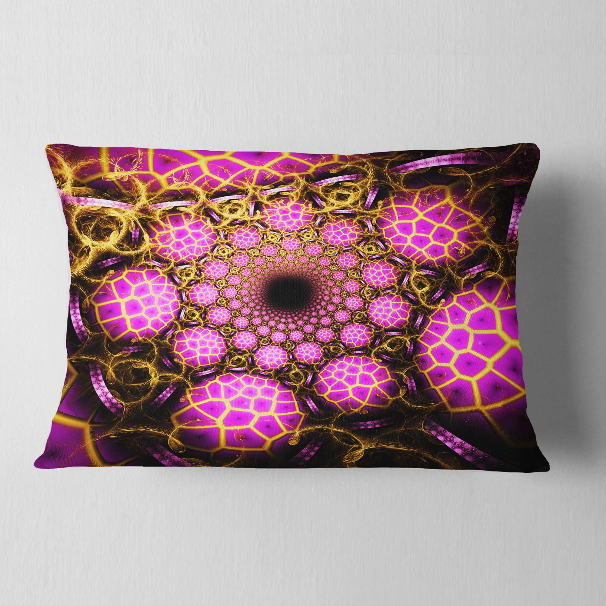 Designart Purple Large Fractal Flower Design - Abstract Throw Pillow - 12x20
