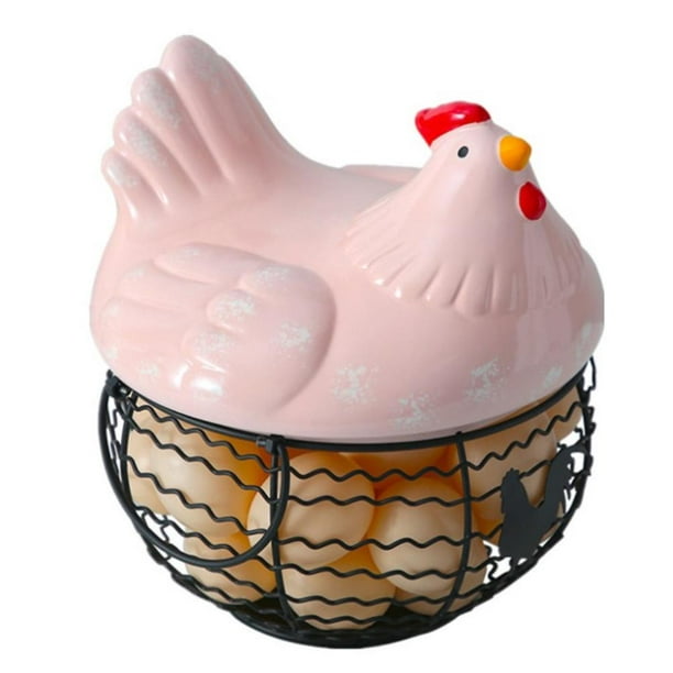 Cesta De Almacenamiento Creativa, Adorno De Gallina De Cerámica De Hierro, Contenedor De Fruta De Huevo Con Asa, Suministros De Cocina sonducket HA034712-00