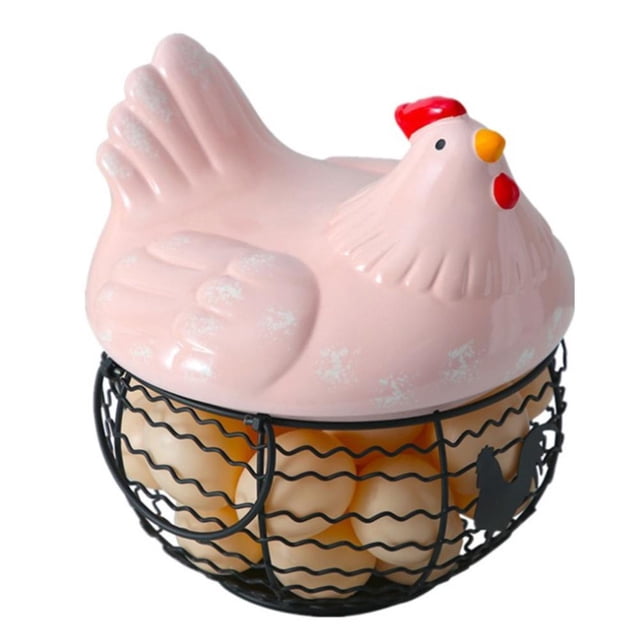 Adorno De Gallina De Cerámica De Hierro, Cesta De Almacenamiento Cesta De Almacenamiento De Contenedor De Frutas De Huevo De Cerámica De Hierro Altamente Versátil