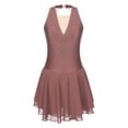thumbnail image 3 of iEFiEL Womens Rhinestone Figure Skating Dress Chiffon Illusion Deep V-neck Ballet Lyrical Leotard Dance Dress Dusty Pink L, 3 of 7